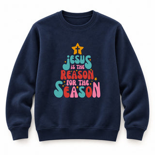 Jesus is the reason tree Christmas Sweatshirt Navy