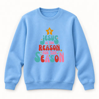Jesus is the reason tree Christmas Sweatshirt Babyblau