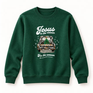 Jesus is the Reason Truck Christmas Sweatshirt Grün