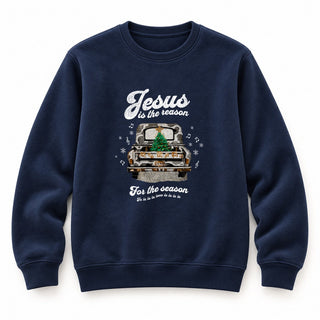 Jesus is the Reason Truck Christmas Sweatshirt Navy
