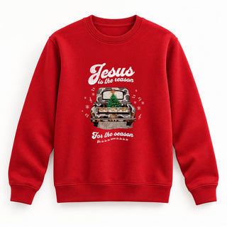 Jesus is the Reason Truck Christmas Sweatshirt Rot