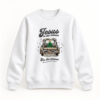 Jesus is the Reason Truck Christmas Sweatshirt Weiß