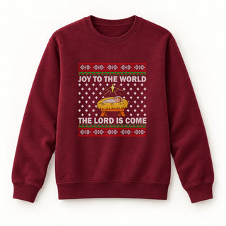 Joy to the World Manger Christmas Sweatshirt Burgunder