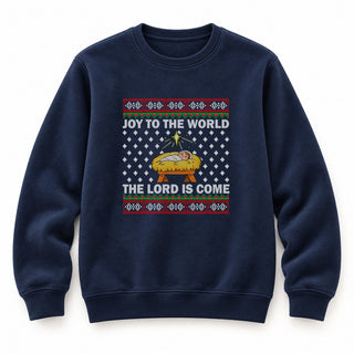 Joy to the World Manger Christmas Sweatshirt Navy