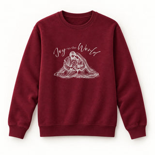 Joy to the World Sketch Christmas Sweatshirt Burgunder
