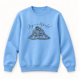Joy to the World Sketch Christmas Sweatshirt Babyblau