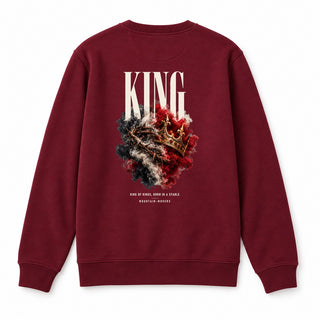 King of Kings Born in a Stable Christmas Sweatshirt Backprint Burgunder