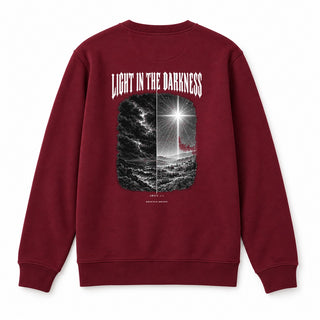 Light in the Darkness Christmas Sweatshirt Backprint Burgunder