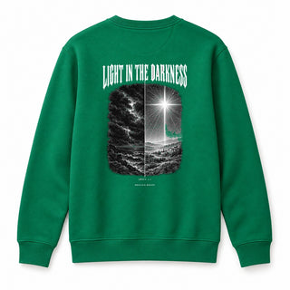 Light in the Darkness Christmas Sweatshirt Backprint Grün