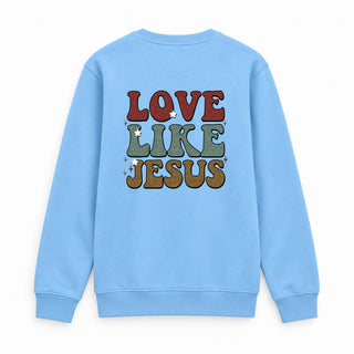 Love like Jesus Christmas Sweatshirt Backprint Babyblau