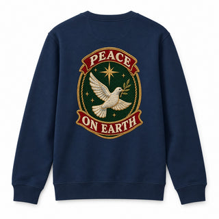 Peace on Earth Stitch Christmas Sweatshirt Backprint Navy