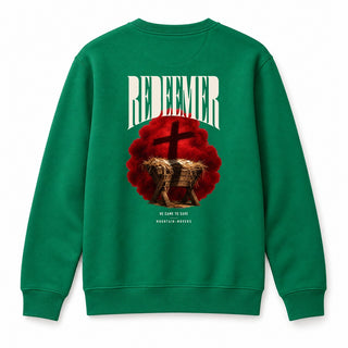 Redeemer He Came to Save Christmas Sweatshirt Backprint Grün