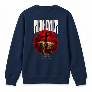 Redeemer He Came to Save Christmas Sweatshirt Backprint Navy