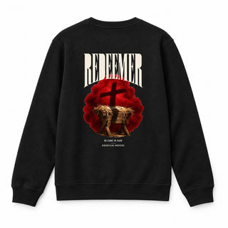 Redeemer He Came to Save Christmas Sweatshirt Backprint Schwarz