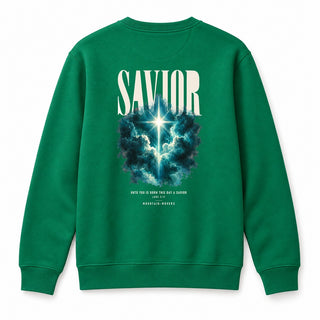 Savior Born This Day Christmas Sweatshirt Backprint Grün