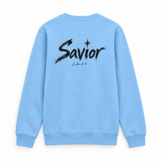 Savior Luke 2:11 Christmas Sweatshirt Backprint Babyblau