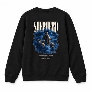 Shepherds Abiding in the Field Christmas Sweatshirt Backprint Schwarz