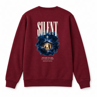 Silent Night All Is Calm Christmas Sweatshirt Backprint Burgunder