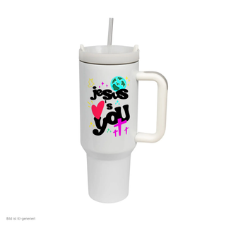Jesus loves you Thermobecher von Mountain Movers, 1,2 Liter Edelstahl