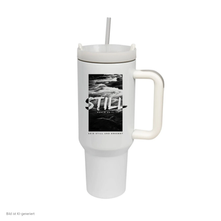 Still Thermobecher mit Wassertextur und Pinselschrift