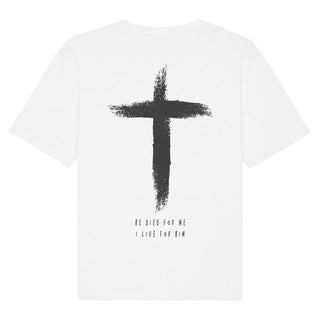 He Died Oversized Shirt BackPrint Detailansicht, Mountain Movers christliche Streetwear