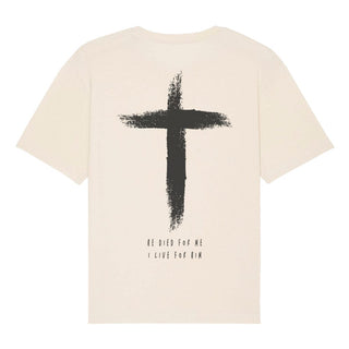 He Died Oversized Shirt BackPrint Detailansicht, Mountain Movers christliche Streetwear