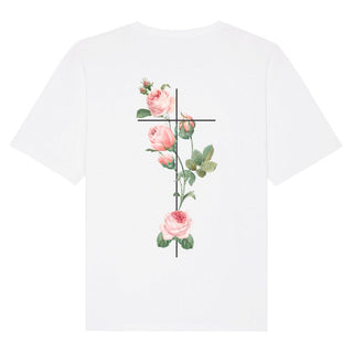 Rosenkreuz Oversized Shirt BackPrint Detailansicht, Mountain Movers christliche Streetwear