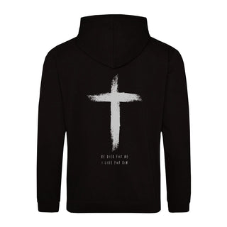 He Died Hoodie BackPrint Detailansicht, Mountain Movers christliche Streetwear