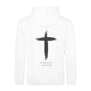 He Died Hoodie BackPrint Detailansicht, Mountain Movers christliche Streetwear