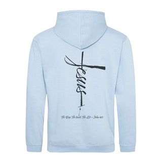 Jesus Cross Hoodie BackPrint Detailansicht, Mountain Movers christliche Streetwear