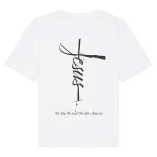 Jesus Cross Oversized Shirt BackPrint Detailansicht, Mountain Movers christliche Streetwear