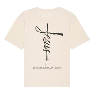 Jesus Cross Oversized Shirt BackPrint Detailansicht, Mountain Movers christliche Streetwear