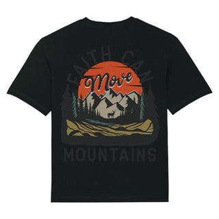 Mountains Retro Oversized Shirt BackPrint Detailansicht, Mountain Movers christliche Streetwear