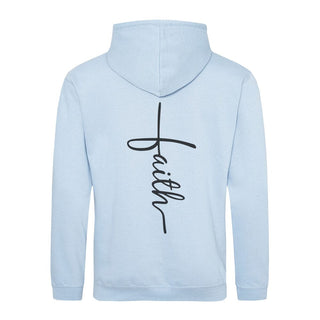 Faith Cross Hoodie BackPrint Detailansicht, Mountain Movers christliche Streetwear