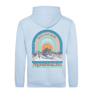 Faith can move Mountains Retro Hoodie BackPrint Detailansicht, Mountain Movers christliche Streetwear