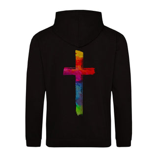 Farbiges Kreuz Hoodie BackPrint, christliche Streetwear von Mountain Movers