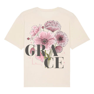 Grace Flower Oversized Shirt BackPrint Detailansicht, Mountain Movers christliche Streetwear