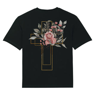 Golden Cross Aquarell Oversized Shirt BackPrint Variante, Mountain Movers christliches Design