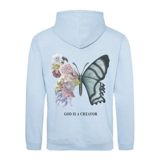 God is a Creator Hoodie BackPrint Detailansicht, Mountain Movers christliche Streetwear