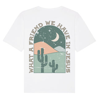 What a Friend Retro Oversized Shirt BackPrint Detailansicht, Mountain Movers christliche Streetwear