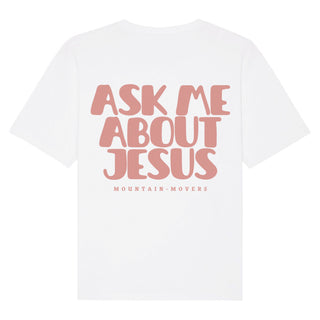 Ask me about Jesus Vintage Oversized Shirt BackPrint Detailansicht, Mountain Movers christliche Streetwear
