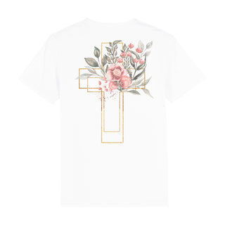 Golden Cross Aquarell Shirt BackPrint Detailansicht, Mountain Movers christliche Streetwear