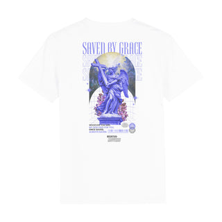 Saved by Grace Streetwear Unisex Shirt Backprint Detailansicht, Mountain Movers christliche Streetwear
