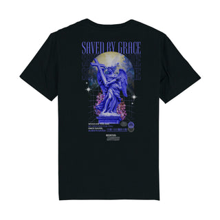 Saved by Grace Streetwear Unisex Shirt Backprint Detailansicht, Mountain Movers christliche Streetwear