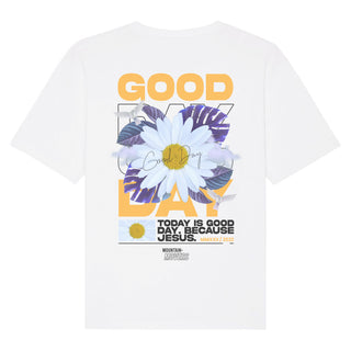 Good Day Oversized Shirt BackPrint Detailansicht, Mountain Movers christliche Streetwear
