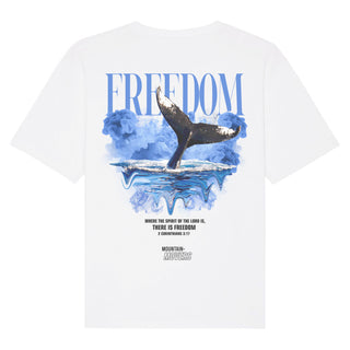 Freedom Streetwear Oversized Shirt BackPrint Detailansicht, Mountain Movers christliche Streetwear