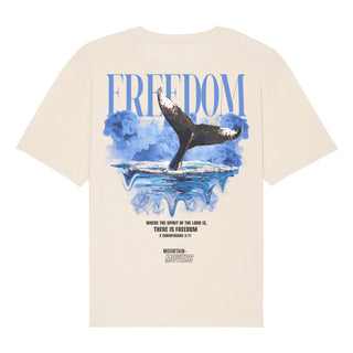 Freedom Streetwear Oversized Shirt BackPrint Detailansicht, Mountain Movers christliche Streetwear