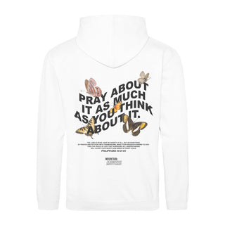 Pray about it Hoodie BackPrint Detailansicht, Mountain Movers christliche Streetwear