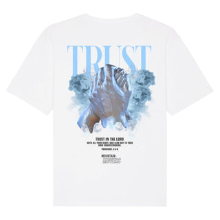 Trust Streetwear Oversized Shirt BackPrint Detailansicht, Mountain Movers christliche Streetwear