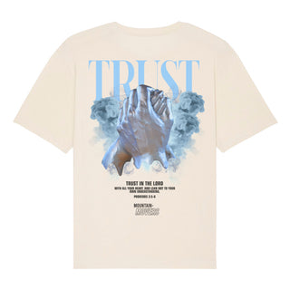 Trust Streetwear Oversized Shirt BackPrint Detailansicht, Mountain Movers christliche Streetwear